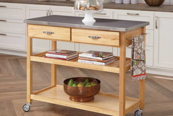 The General Line Kitchen Cart in brown with stainless steel by Homestyles.